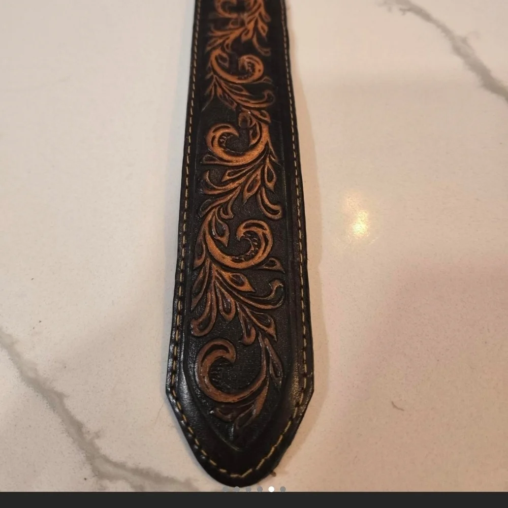 Tony Lama Western Boho Tooled Leather Belt Made In The Usa Brown Size 42 XL
